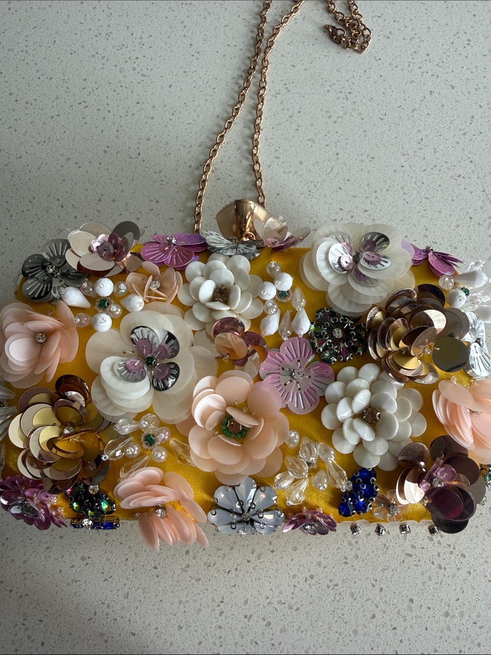 bebe Clutch Shoulder Bag Small purse Yellow Floral Top-Handle with Flowers - Picture 2 of 11